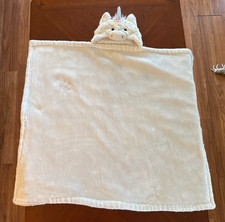LITTLE MIRACLES Unicorn Hooded Baby Blanket 30x34 Costco Soft Plush White Pink