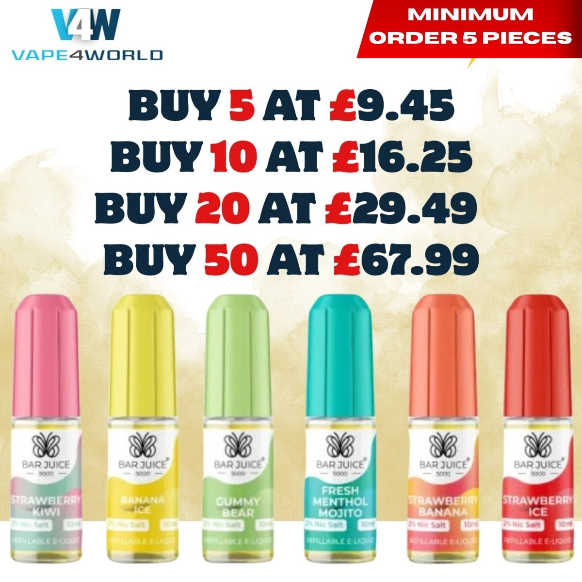 BAR JUICE 5000 Nic Salt 10ml E Liquid 10mg 20mg Vape Juice 50/50 VG/PG Bar  Juice