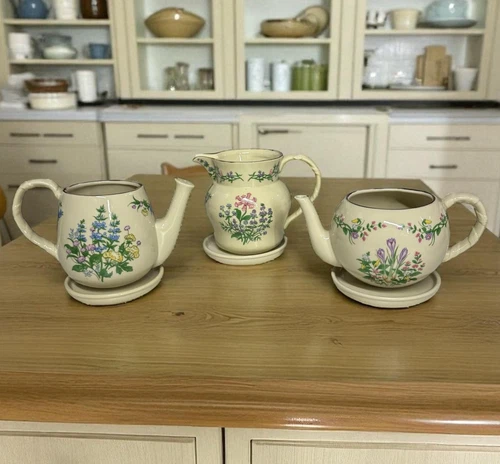 RARE Lenox Spice Garden Flower Pots Pitcher Floral Porcelain 6 Pieces VTG 1995