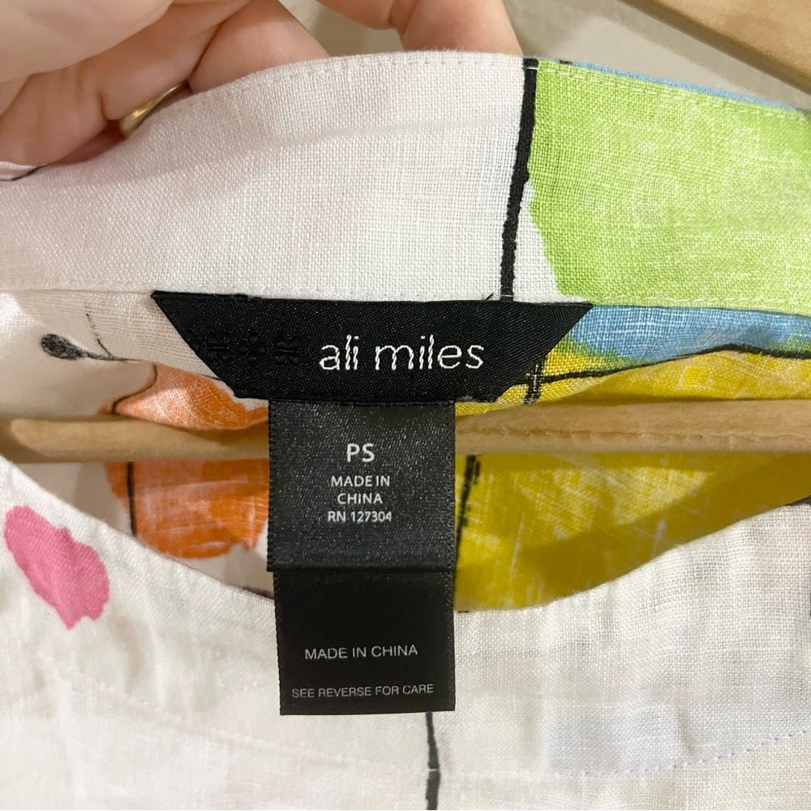 Ali Miles Linen Multicolor Grid Pattern Blouse To… - image 4