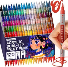 ARTISTRO 120 Acrylic Paint Markers - Paint Pens Dual Tip Brush Fine Ideal for