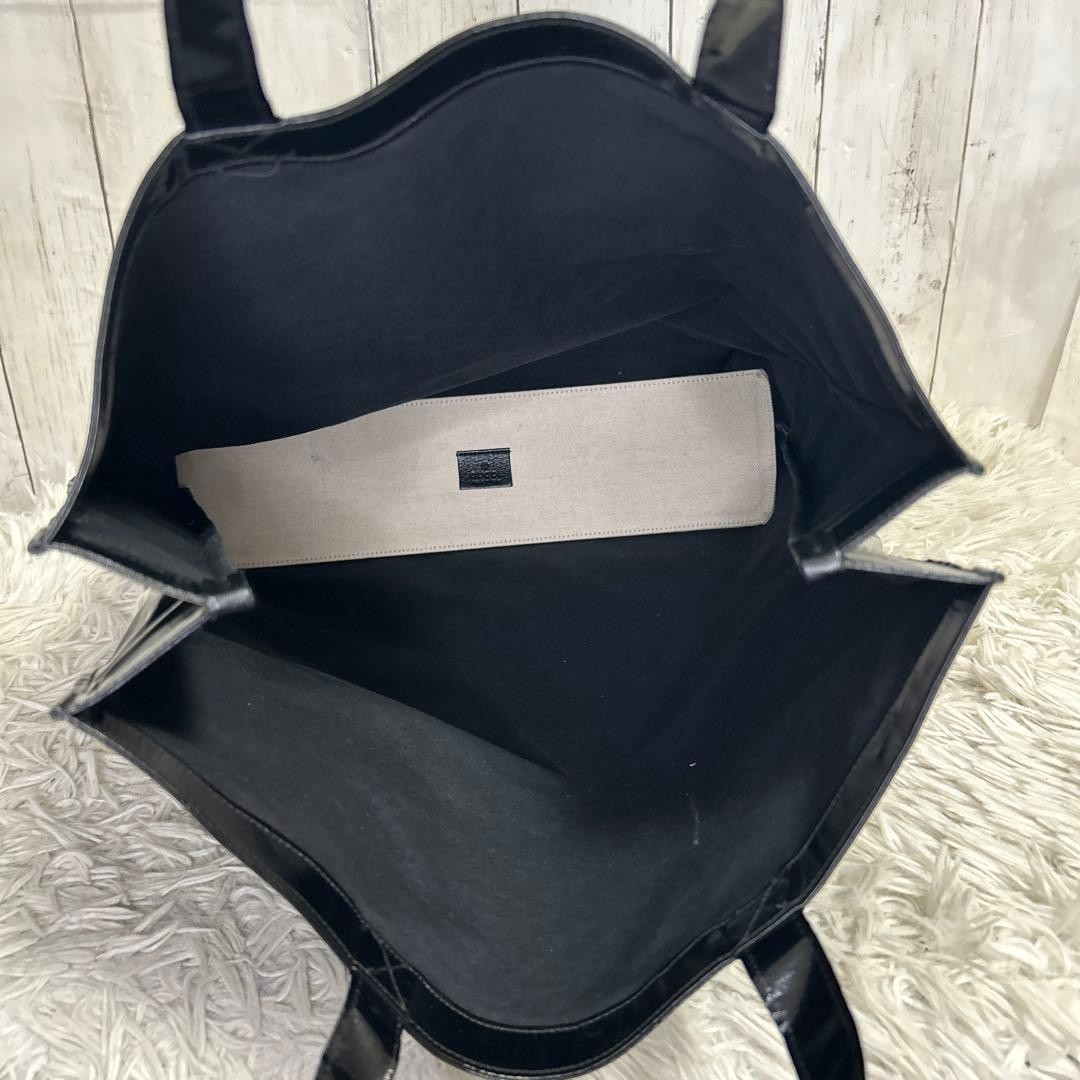 GUCCI Logo Print Large Tote Bag Black Coated Canvas Shopper Auth from Japan thumbnail 16