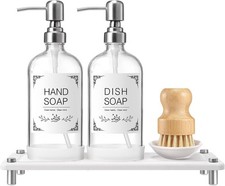 Dish Soap Dispenser Set W/ Drying Tray 16oz Glass Bottle Kit Complete Kitchen