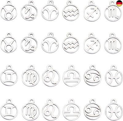SUNNYCLUE Sternzeichen-Charms, Astrologie, Horoskop-Anhänger, flach, rund, 12 
