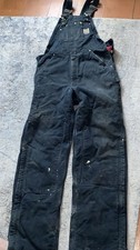 Vintage 80s Carhartt Black Double Knee Overalls Size 36x32 Red Lined Canvas Work