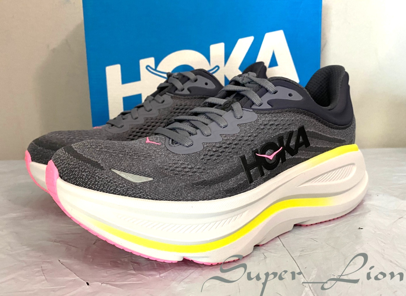 NEW HOKA One One Women's BONDI 9 Running Shoes - SIZE 7.5, 8.5 - Charcoal/Yellow thumbnail 3