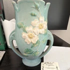 Roseville Art Pottery Vase 986-9 Blue Green Ceramic Floral Matte Decorative USA