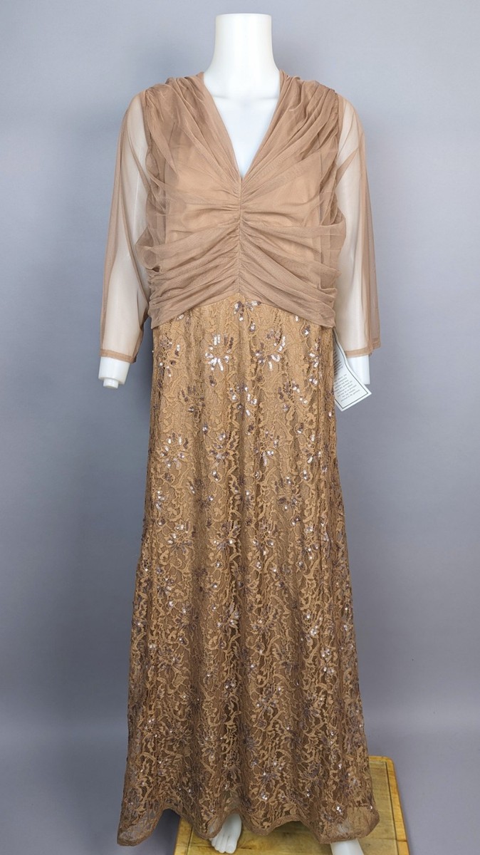 roaman's formal dresses Roamans Special Occasion Dress Nude Gold Lace Sequin Goddess Gown Sz 30W Plus size