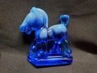 Fenton Glass Sapphire Blue Opalescent Plug Horse Oscar Pony Figurine 1991 HCA