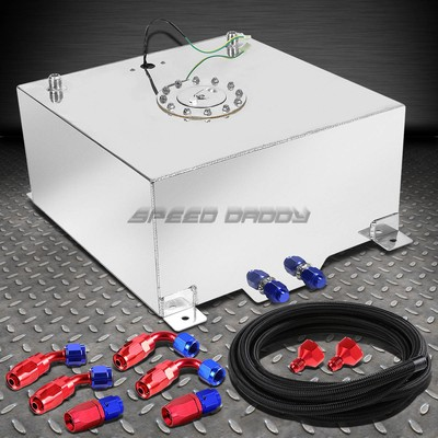 #ad 15 GALLON POLISHED ALUMINUM FUEL CELL TANKCAPLEVEL SENDERNYLON FUEL LINE KIT $138.88