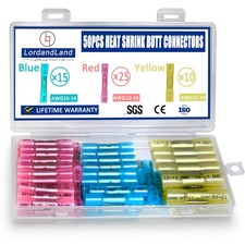 50 Pcs Heat Shrink Butt Connectors Kit,Heat Shrink Wire Connectors,Waterproof In