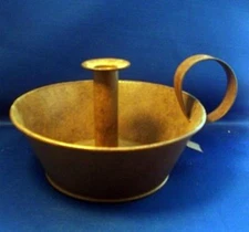 Vintage Brown Tin Tole Candle Stick Toleware