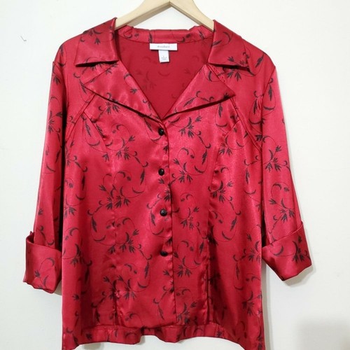 Vtg. Dress Barn Button Down Silky 3/4 Sleeve Top - Picture 2 of 15