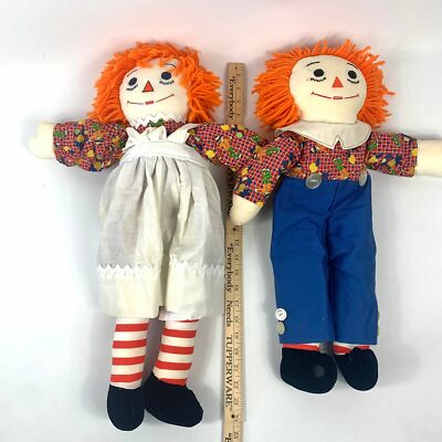 Large Handmade Raggedy Ann and Andy dolls 70s to 80s vintage
