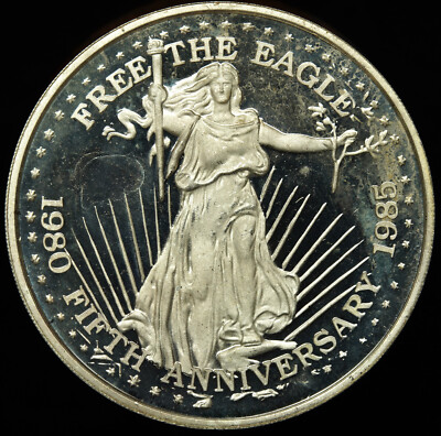 1985 FREE the EAGLE 50th Anniversary America 2oz 999 FINE Silver