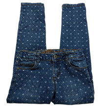 Arizona Jean Co Girls Cropped Jeans 10 Reg Medium Wash Heart Print Denim