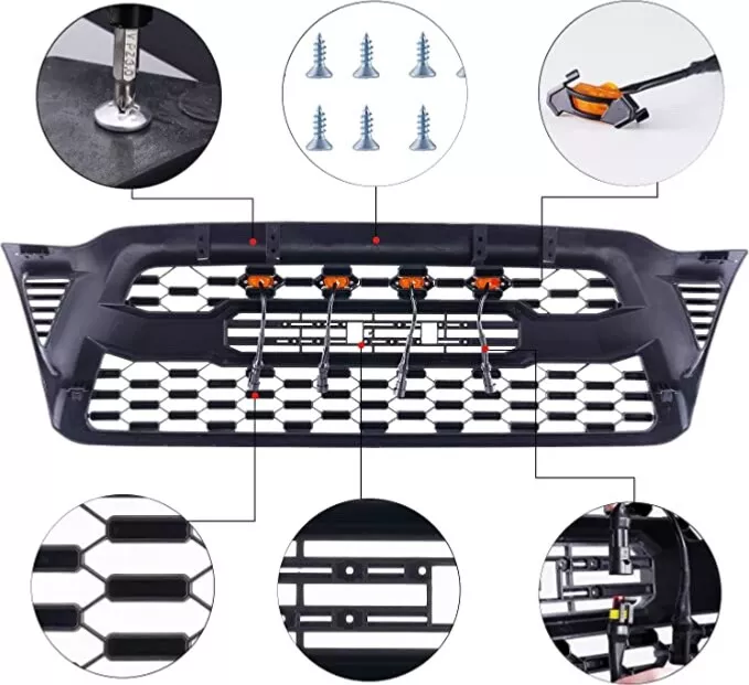 Front Grille for Tacoma 2005-2011 Bumper Hood Honeycomb Grill W/ LED Accessories Front Grille for Tacoma 2005-2011 Bumper Hood Honeycomb Grill W/ LED Accessories