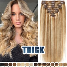 170g THICK Double Weft Clip In 100 Remy Human Hair Extensions Full Head Ombre