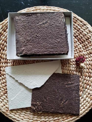 6 pack Antique Vintage Handmade Deckle Edge Paper Notecards Stationery - BROWN - Picture 2 of 4
