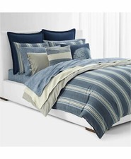 NIP Ralph Lauren Gavin Stripe Indigo Blue King Duvet Cover Shams Set 3pc 470