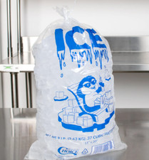 1000-Case 8 lb. Clear Plastic Ice Bag Machine Commercial Blue Bags - 11" x 20"