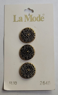 VINTAGE ~ Metal Brass Fashion Buttons - 3 Ea. ~  '' Dia. ~ #2648 - By LaMode - 05