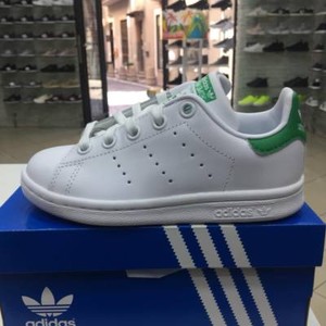 SCARPE ADIDAS Stan Smith bambino bambina bianche verdi con lacci 