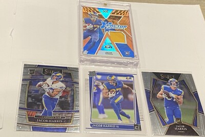 JACOB HARRIS 2021 PANINI XR X-FACTOR MATERIALS ROOKIE PSTCH 14/25 RAMS RC