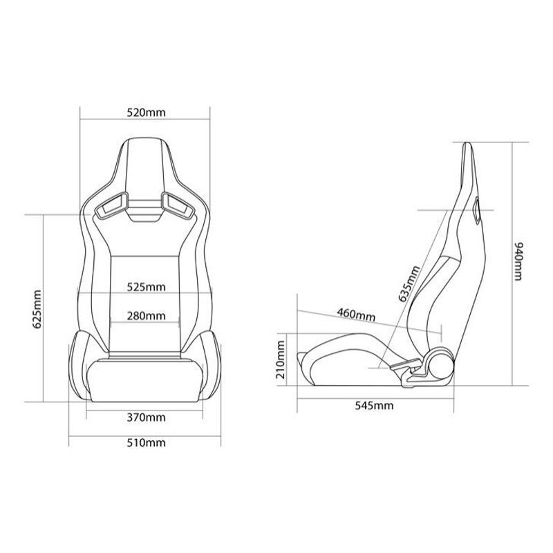 Braum Elite V2 Series Racing Seats, Black Leatherette w Black Stitching