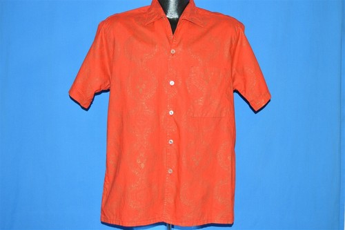 vintage 60s SEARS RED GOLD DAMASK ALOHA HAWAIIAN LOOP COLLAR SHIRT MEDIUM M - Picture 2 of 6