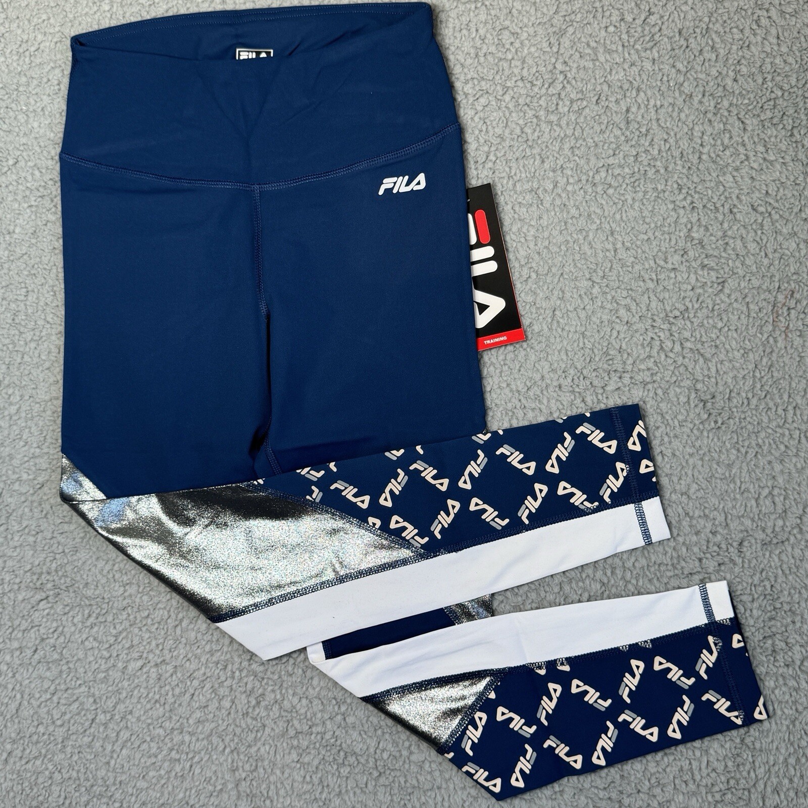 Leggings donna Fila Activewear collezione Curve Estate blu 7 8 crop small nuovi con etichette