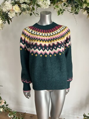 JOULES Allie Jumper Womens Fair Isle Teal Green Size 16 20