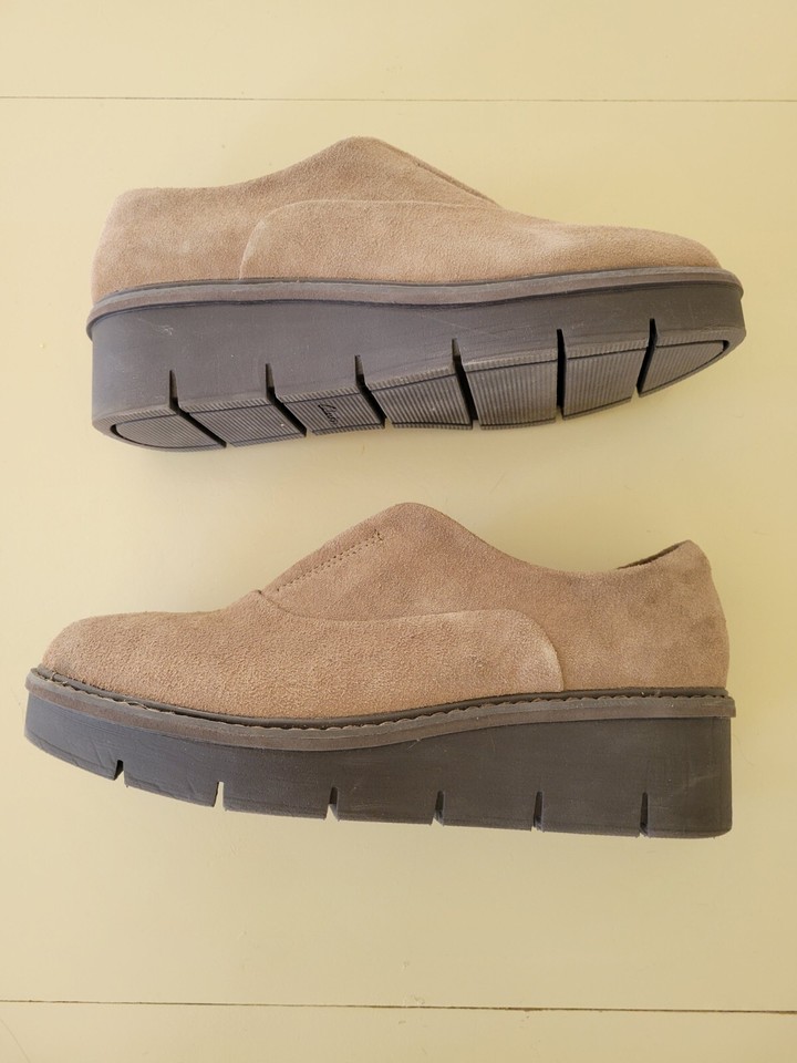 Clarks Shoes Brown Suede Wedge Slip On Loafers Sawtooth Platform Women