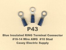 100 Blue RING Insulated Terminal Connectors 16-14 Wire AWG 10 Stud MOLEX