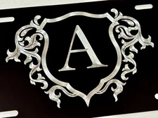 3D Engraved Custom Letter Monogram Crest Car Tag Diamond Etched License Plate