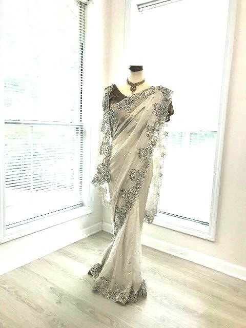 White and silver top saree for wedding
