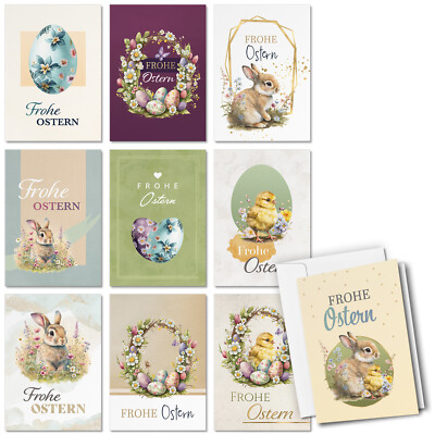 10 Osterkarten Klappkarten mit Umschlägen   Set mit 10 Motiven Frohe Ostern A6