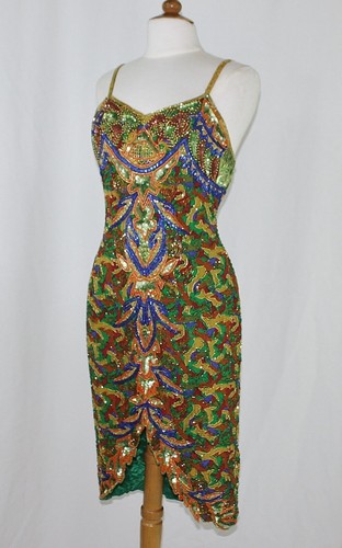 JASDEE Vintage Dress Hand Work Bead & Sequins Hand Print On Silk Style 5053L - Picture 3 of 3