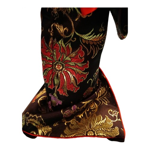 Geisha Black Silk Dress Japanese Oriental 17" Doll Figurine on Stand Home Accent - Picture 12 of 12
