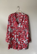 Victoria  s Secret Medium Floral Print Red Satin Romper Pajama READ G41