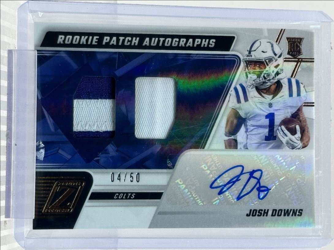 JOSH DOWNS 2023 ZENITH RPA ROOKIE DUAL PATCH COPPER RC AUTO /50 Q0786