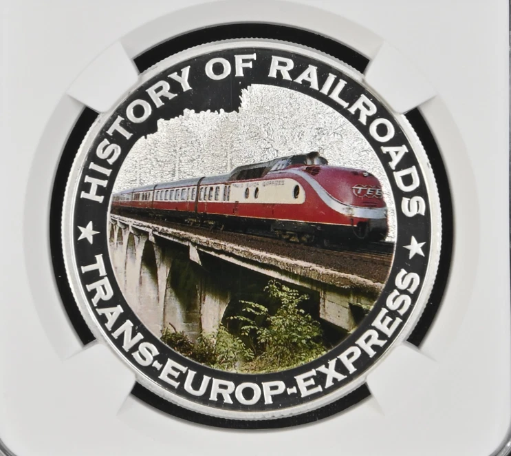5 DOLLARS 2011 LIBERIA HISTORY OF RAILROADS TRANS EUROP EXPRES AG PROOF NGC PF70 - Image 3 of 4