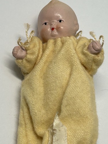 Vintage 1930s Bisque Baby Doll Jointed Arms & Legs 3" Flannel Nightgown - Picture 7 of 18