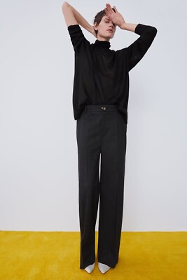 A ZARA Women Wide Leg Trousers Dark Grey 7149/254 Size M NWT | eBay