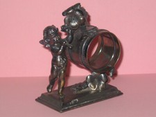 Antique Victorian Silver Plate Figural Cherub With Flowers Napkin Ring ~ 051