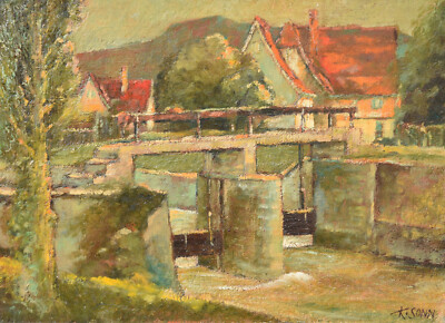 Kurt Sonn 1933-2020 Plochingen / Öl Gemälde Wehr Dorf Schwaben Lichtenwalde