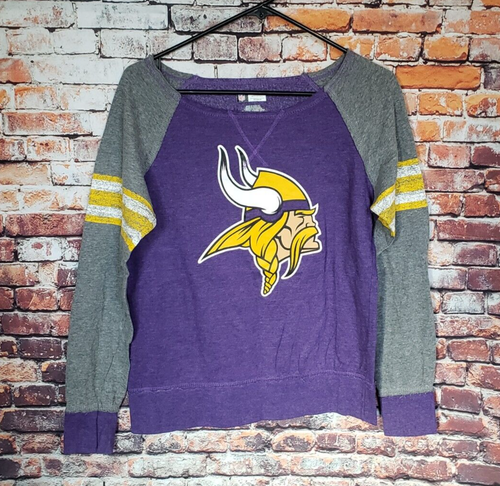  Maillot de football à manches longues Vikings du Minnesota NFL || Petit S coupe lâche pour femme - Photo 1 sur 3