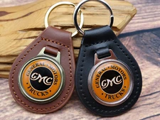 NOS RARE Vtg GMC TRUCKS CAR GENUINE Leather Key Chain Ring Fob GENERAL MOTORS