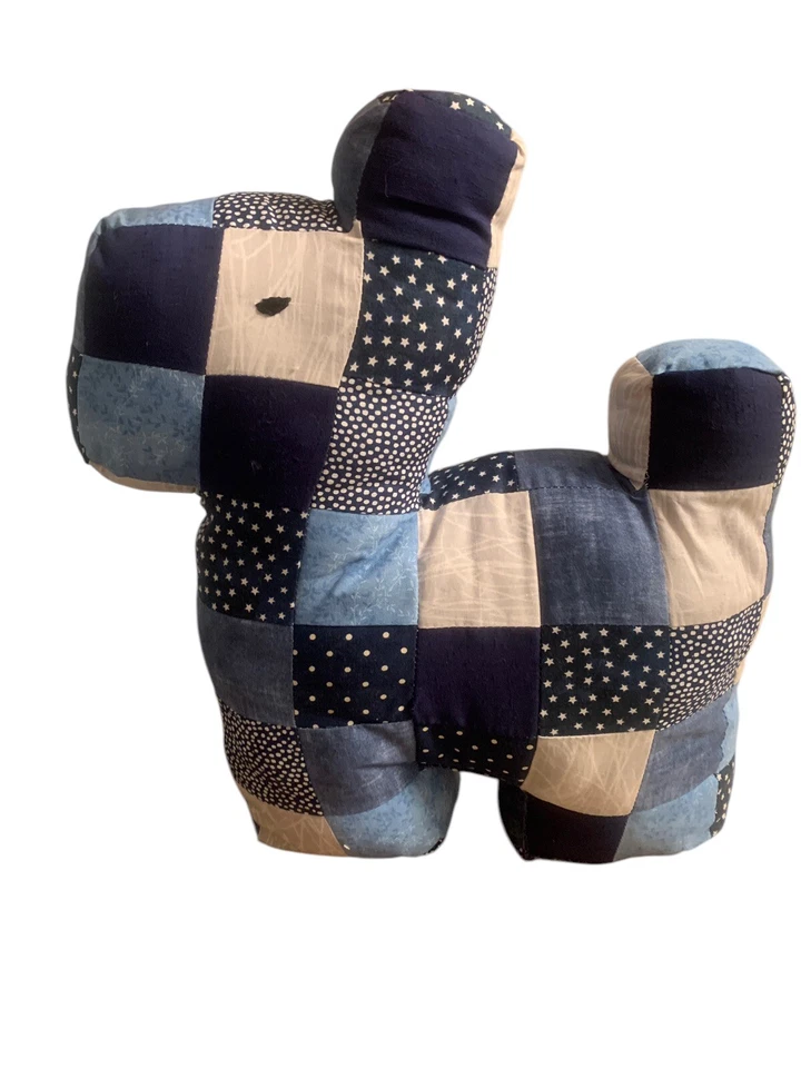 Almohada Scottie Perro Retazos Edredón Azul Gris Cuadros Hecho a Mano Decorativo Foto 2 de 4