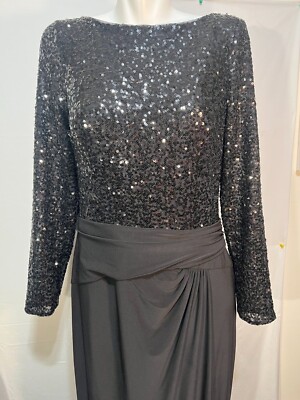 Ralph Lauren Women Evening Party Black Sequins Drapes Long Dress 12 XL  Lined | eBay